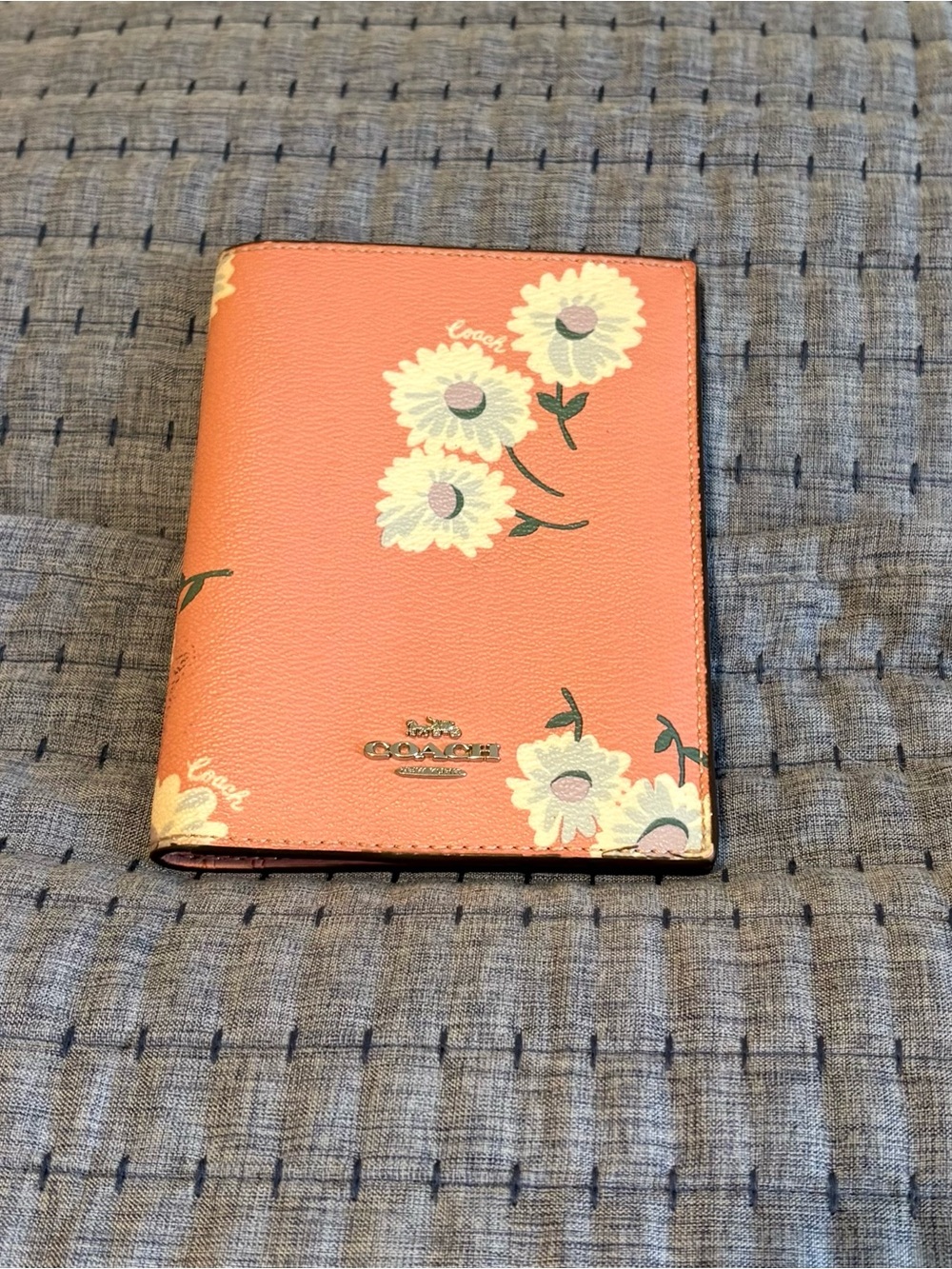 Coach Coral Floral Passport Cover with Cream Blooms